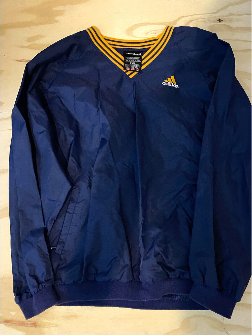 Adidas Men’s Size L Blue/Yellow V-Neck Pullover Nylon Golf Jacket Ribbed